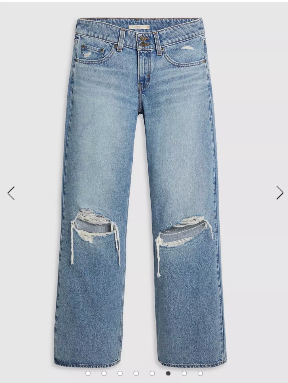 Super Low Ris n Loose Levi's Light Blue High-Rise Wide-Leg Jeans with destres - Picture 6 of 10